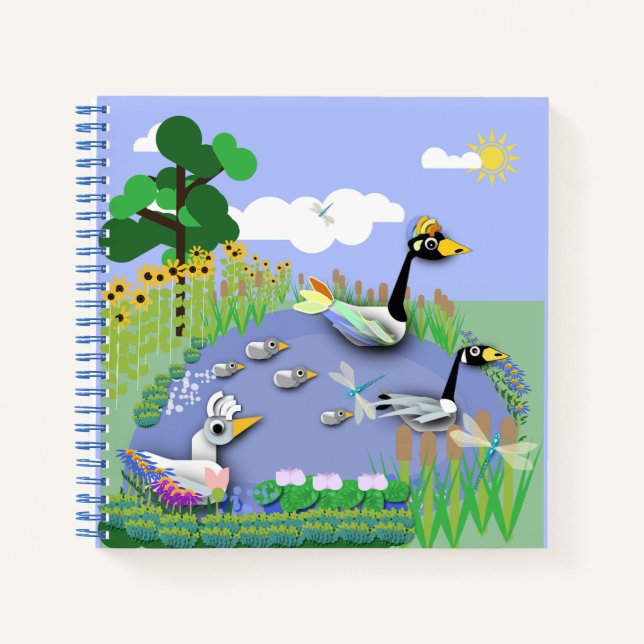 Cuaderno Laguna colorida al estilo personalizado con gansos (Anverso)