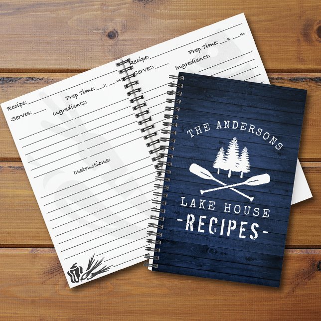 Cuaderno Lake House Boat Oars Trees Blue Wood Mini Receta (Several sizes and page designs to choose from)
