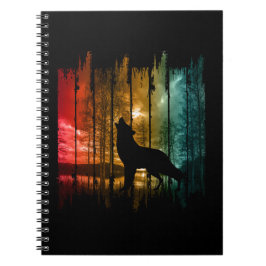 CUADERNO LAKE TREES WOLF HOWLING