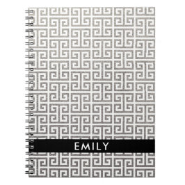 Cuaderno Lámina de plata personalizada y llave griega blanc