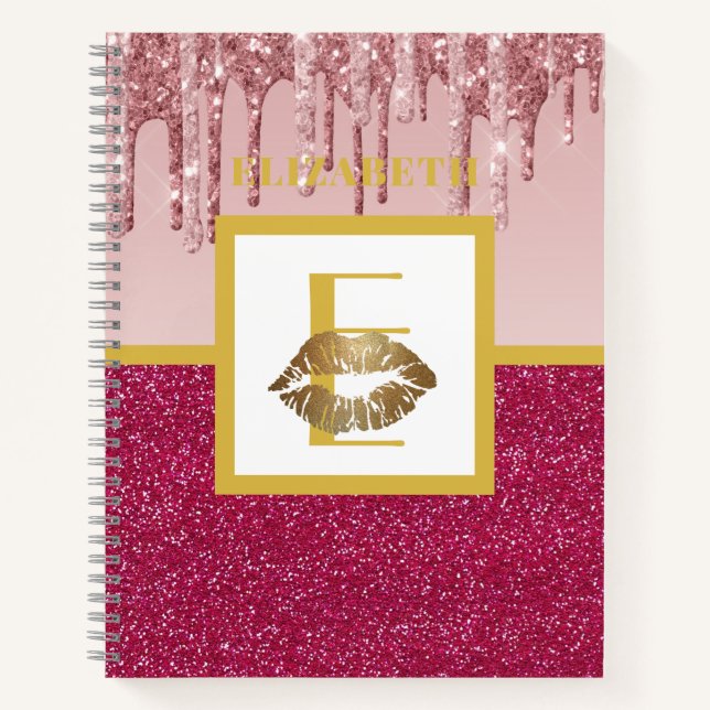 Cuaderno Láminas de oro rosa rosado Purpurina Ligeros Monog (Anverso)