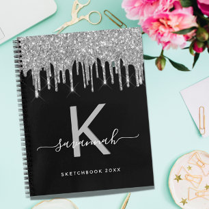 Cuaderno Láminas de purpurina de plata negra en monograma