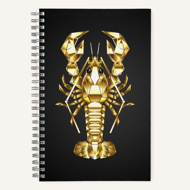 Cuaderno Langosta de bogavante poligonal dorada sobre negro (Anverso)