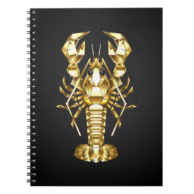 Cuaderno Langosta de bogavante poligonal dorada sobre negro (Frente)