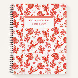 Cuaderno Langostino Rojo Dibujado a Mano Caprichoso y Conch