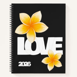 Cuaderno Laos Love Frangipani Flower White on Black