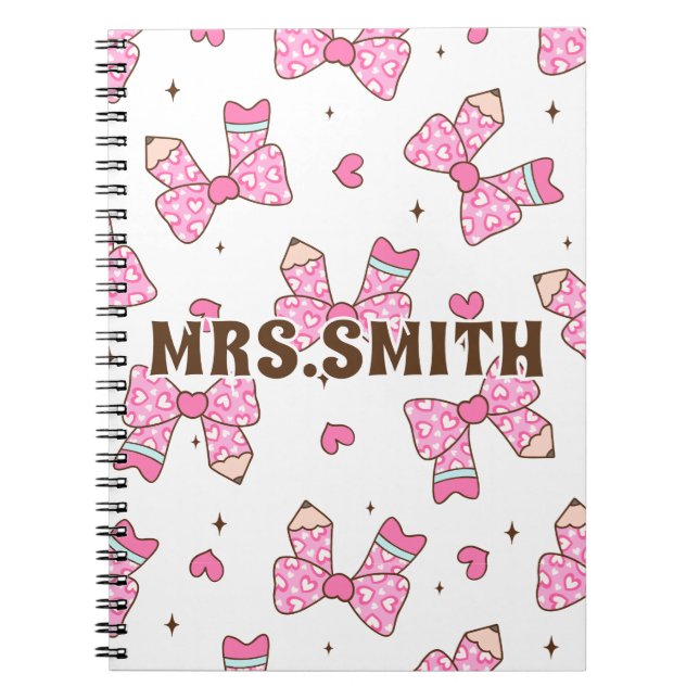 Cuaderno Lápiz con nombre personalizado Coquette Bow  (Frente)