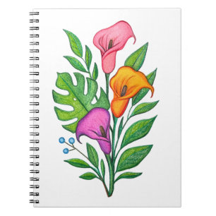 Cuaderno Lápiz de Color Dibujo Floral de Lirios de Calla