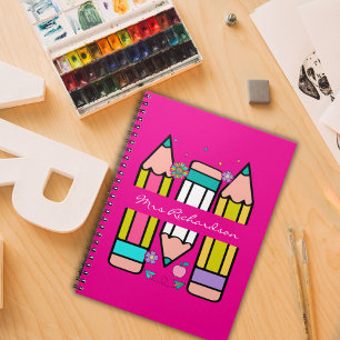 Cuaderno Lápiz de dibujos animados de color rosa caliente n