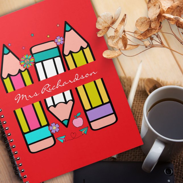Cuaderno Lápiz de dibujos animados de nombre de maestro col (Subido por el creador)