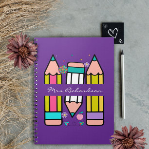 Cuaderno Lápiz de dibujos animados de nombre de maestro col
