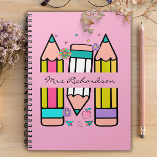 Cuaderno Lápiz de dibujos animados de nombre de maestro de