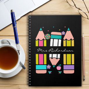 Cuaderno Lápiz de dibujos animados de nombre de profesor co