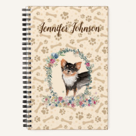 Cuaderno Larga morada de Chihuahua Perro Paw Print & Floral