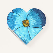 Large Blue Flower Heart-Spiral Notebook