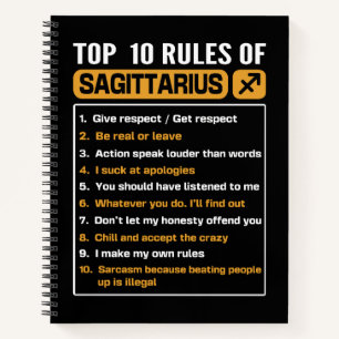Cuaderno Las 10 Principales Reglas De Sagittarius, Ru