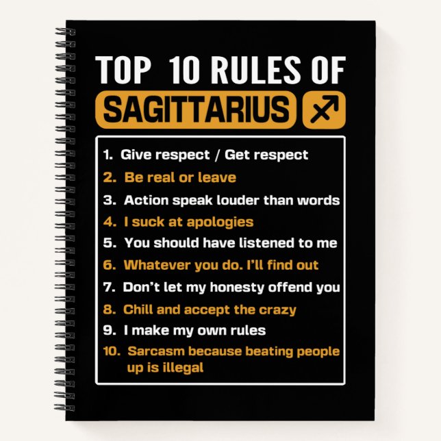 Cuaderno Las 10 Principales Reglas De Sagittarius, Ru (Anverso)