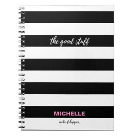Cuaderno "Las cosas buenas" Rayas negras y blancas, nombre