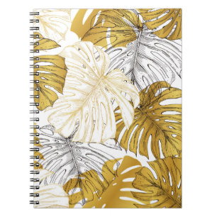 Cuaderno Las hojas de Monstera: Blanco dorado