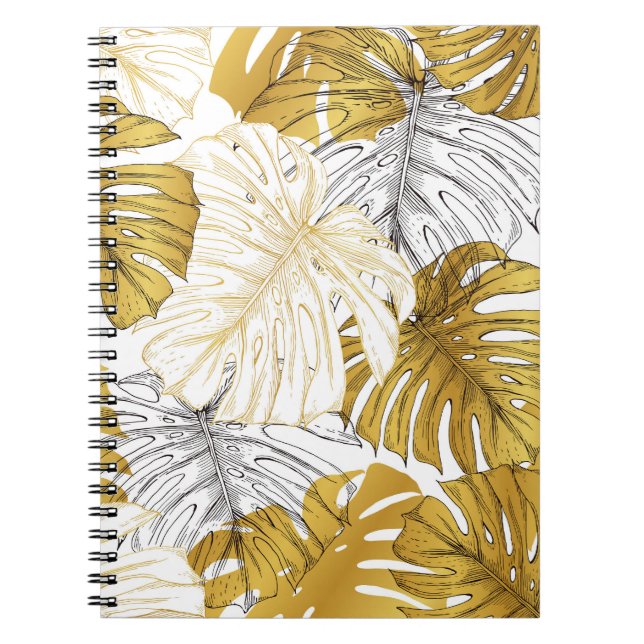 Cuaderno Las hojas de Monstera: Blanco dorado (Frente)