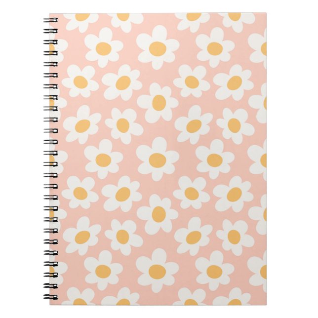 Cuaderno Las mareas de estilo retro florecen con fondo rosa (Frente)