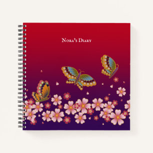 Cuaderno Las mariposas japonesas florecen en el Sakura pers