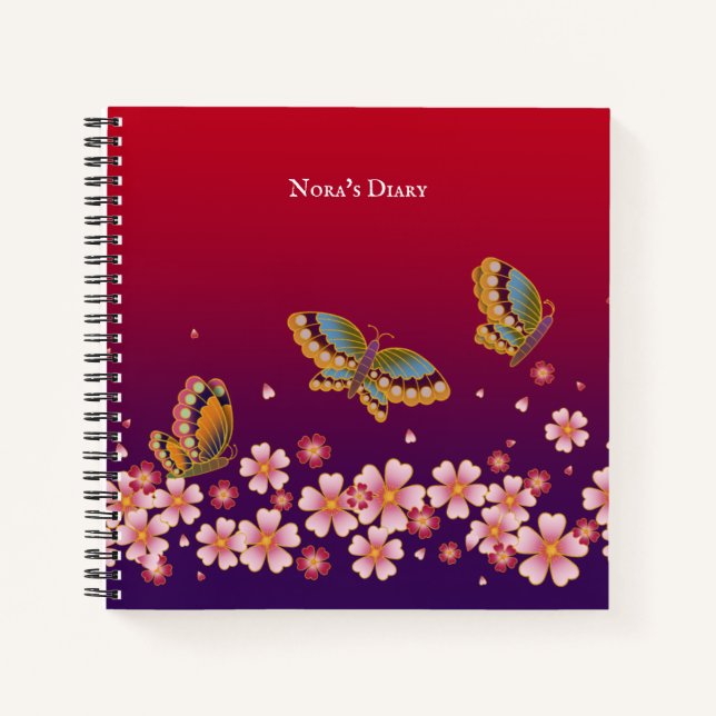 Cuaderno Las mariposas japonesas florecen en el Sakura pers (Anverso)
