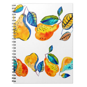 Cuaderno Las peras pintadas a mano con acuarela en un borde
