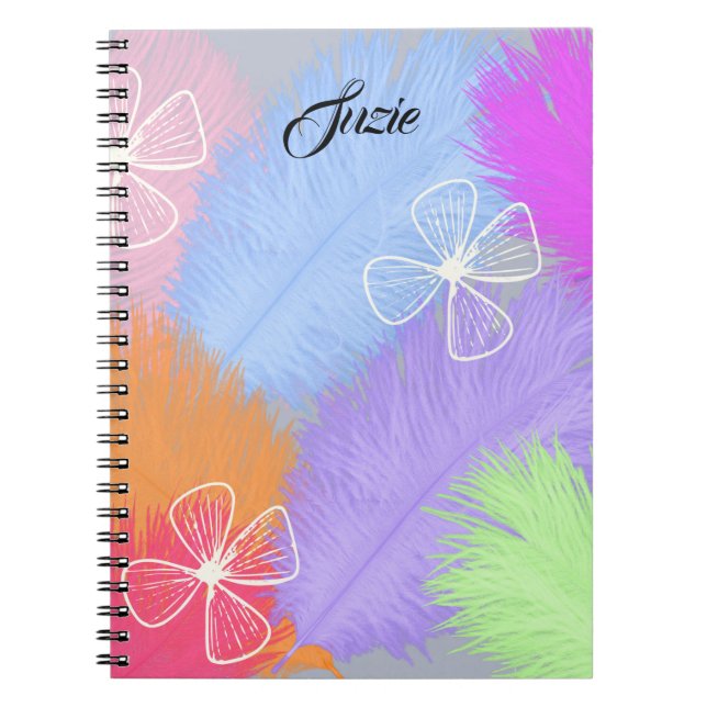 Cuaderno Las plumas coloridas con nombre, (Frente)