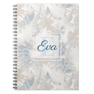 Cuaderno las plumas de búho son boho de pájaro azul beige g