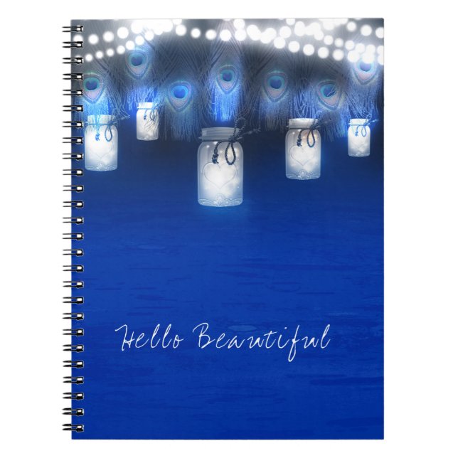 Cuaderno Las plumas de pavo real, Mason Jar y String ilumin (Frente)