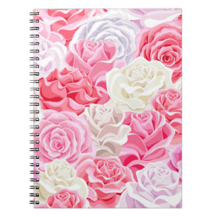 Cuaderno las rosas rosa y blanca son un patrón sin fisuras.
