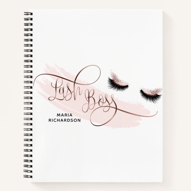 Cuaderno Lash Boss Makeup Eyebrow Ojos Lazas Rosa Oro (Anverso)