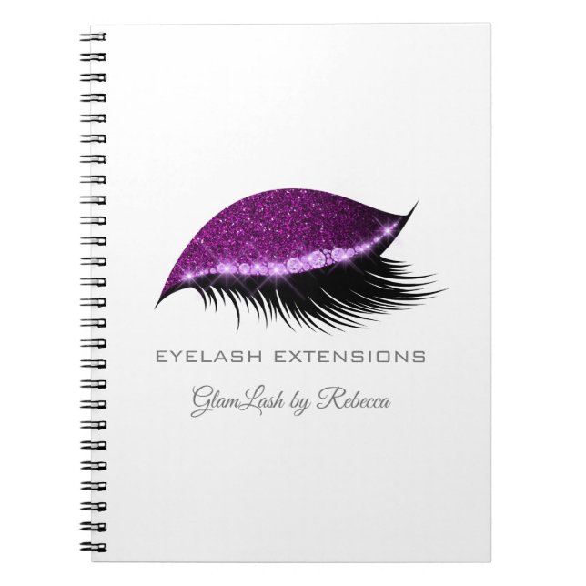 Cuaderno Lashes Extension Purple Silver Makeup Glitter (Frente)