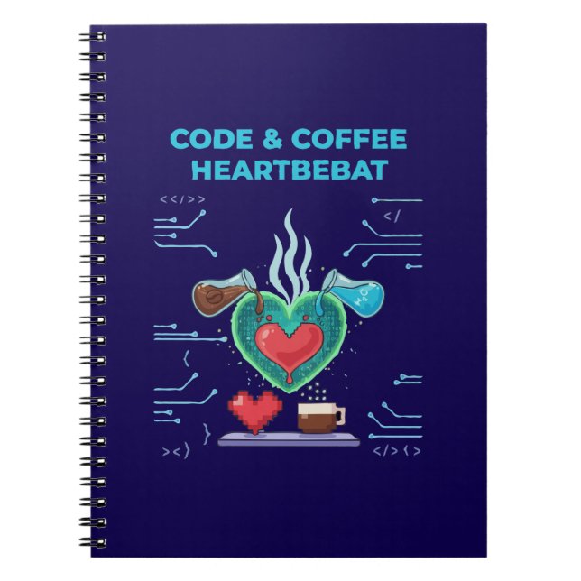 Cuaderno Latido de Código y Café | Geeko Divertido Programa (Frente)