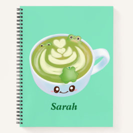 Cuaderno Latte De Té Verde Matcha Caliente Con Ranas Cutas