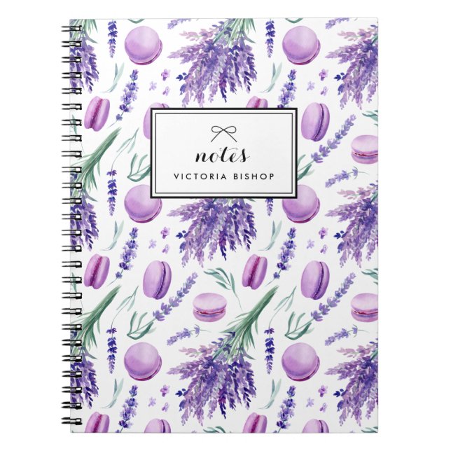 Cuaderno Lavanda acuarela y Personalizado de patrón de maca (Frente)