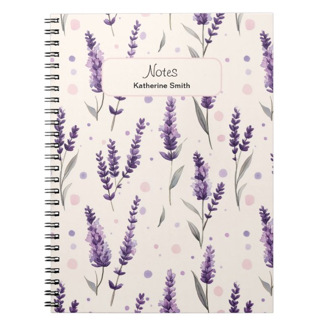Cuaderno Lavanda acuática y diseño de puntos (Frente)
