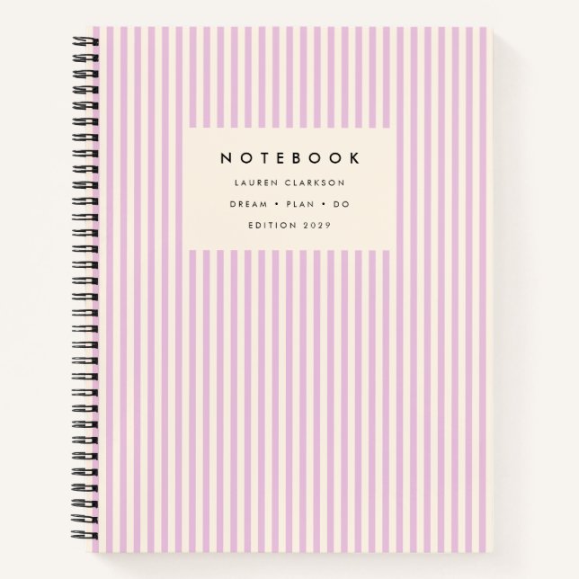 Cuaderno Lavanda con bandas verticales, fondo de crema (Anverso)