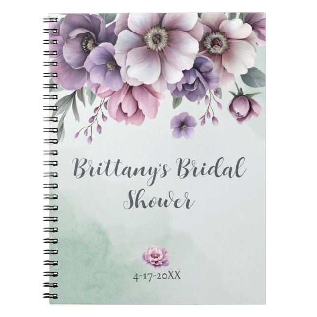 Cuaderno Lavanda con ducha de novia y flor verde (Frente)