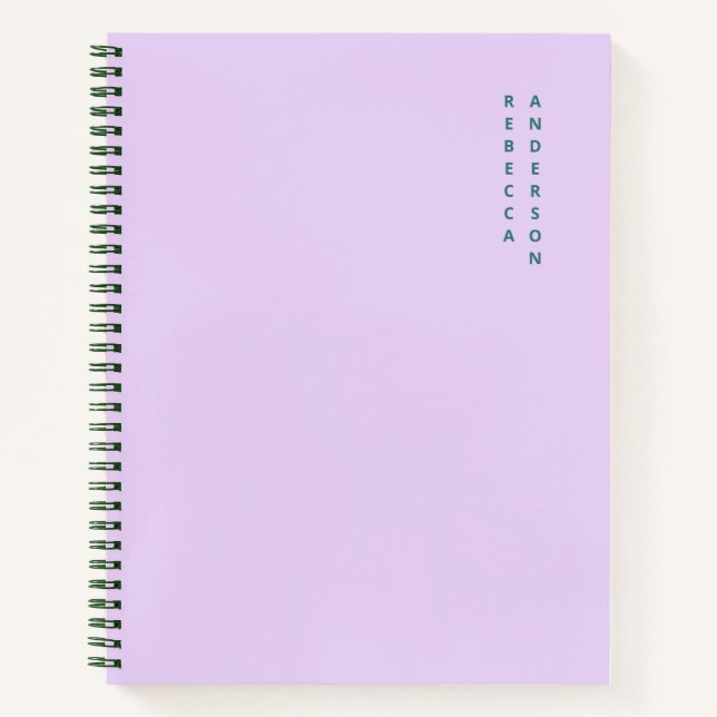Cuaderno Lavanda estética y nombre vertical Verde azulado (Anverso)