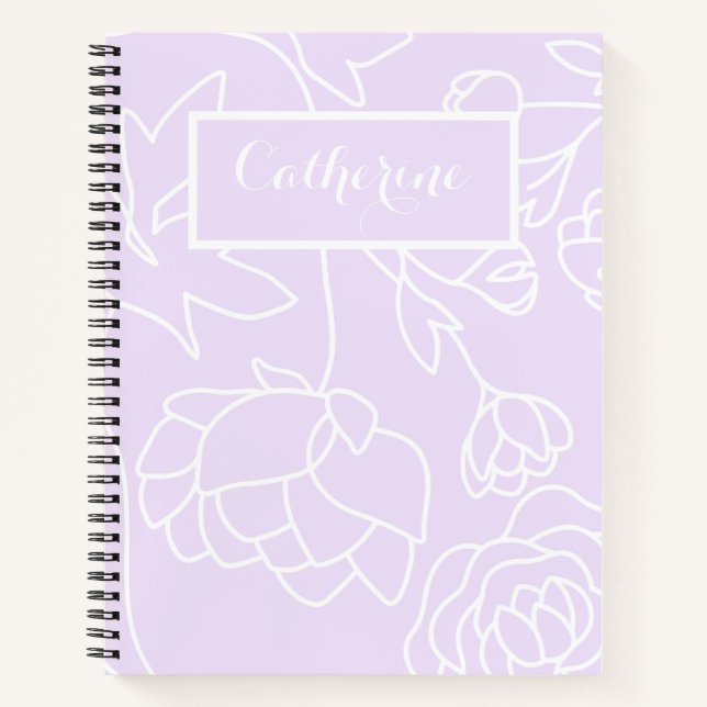 Cuaderno Lavanda Floral Pastel Elegante Línea Flores de Art (Anverso)