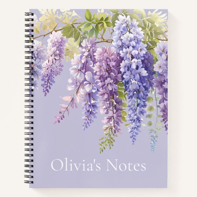 Cuaderno Lavanda púrpura acuarela glicinia floral lilac (Anverso)