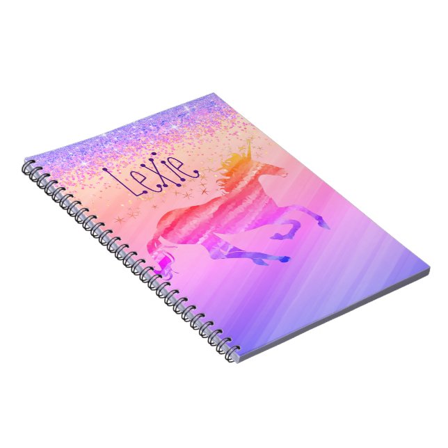 Cuaderno Lavanda Purpurinoso y unicornio rosa   (Lado Derecho)