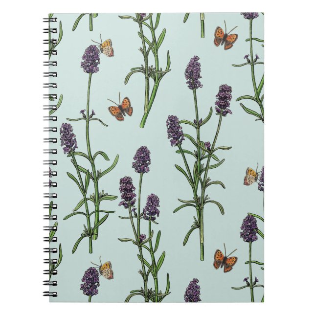 Cuaderno Lavanda y mariposas en vidrio marino (Frente)