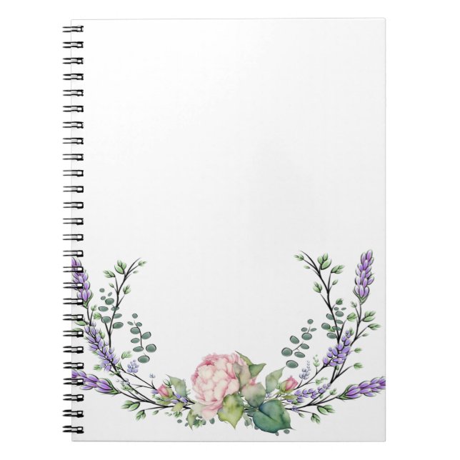 Cuaderno Lavender Eucalyptus rosas florales rosadas peonías (Frente)