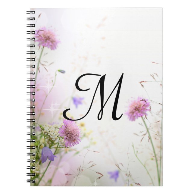 Cuaderno Lavender Flores salvajes Monograma Libro de notas  (Frente)
