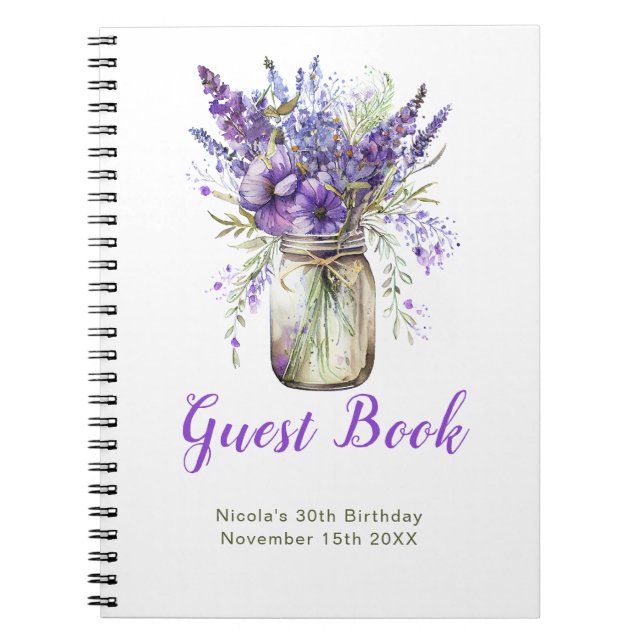 Cuaderno Lavender Mason Jar Birthday Party Guest Book (Frente)