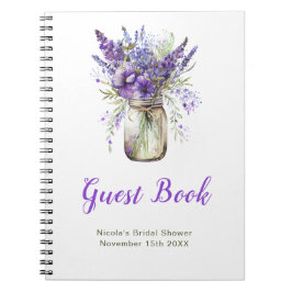 Cuaderno Lavender Mason Jar Bridal Shower Guest Book