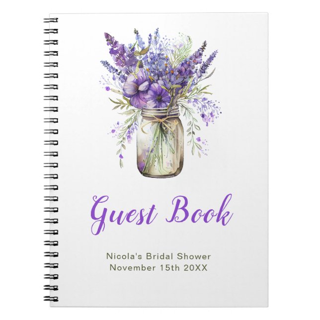 Cuaderno Lavender Mason Jar Bridal Shower Guest Book (Frente)